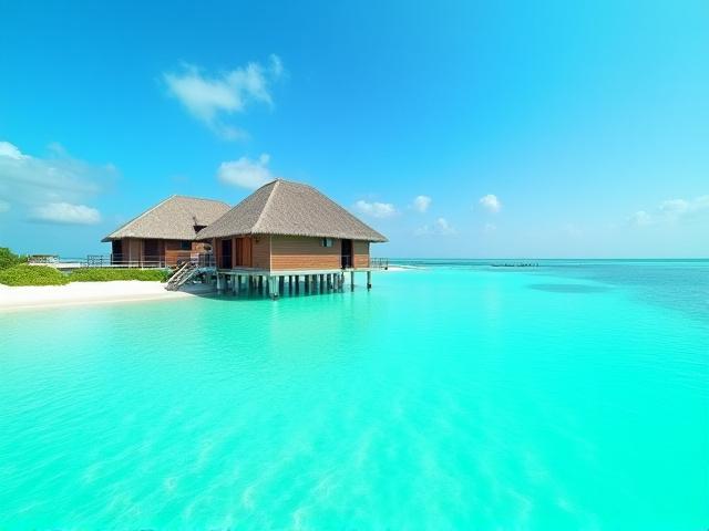 Luxury overwater bungalow with turquoise water