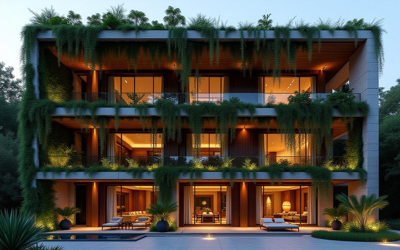 Modern sustainable luxury hotel with vertical gardens